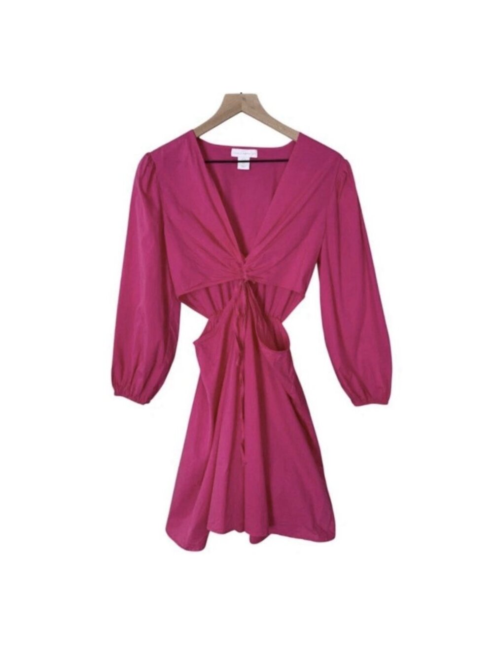 House of Harlow 1960 Cut Out Ring Detail Long Sleeve Dress Bright Pink Medium
